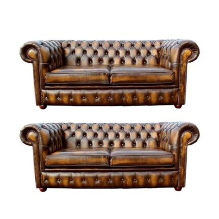 Antique Gold Chesterfield 2+2 Leather Sofa Suite