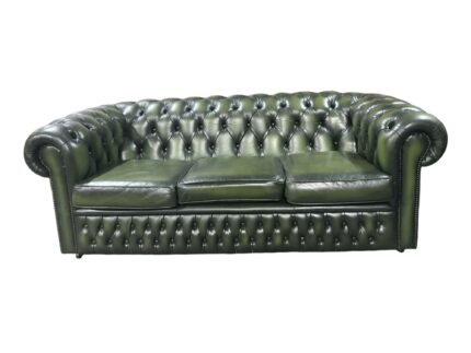 Used Green Leather Chesterfield 3 Seater Sofa