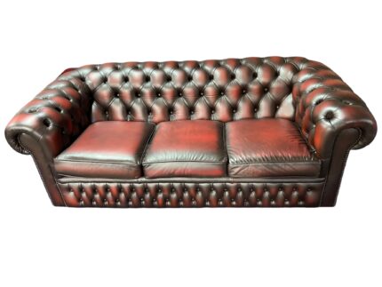 Used Oxblood Leather Chesterfield 3 Seater Sofa