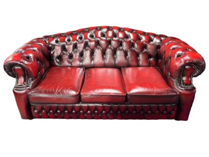 Used Oxblood Leather Chesterfield 3 Seater Sofa