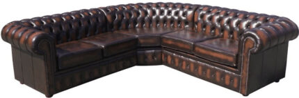 Antique Brown Real Leather Chesterfield Corner Sofa