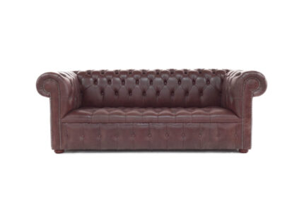 Brown Chesterfield 3 Seater Buttoned Seat Real Leather Sofa
