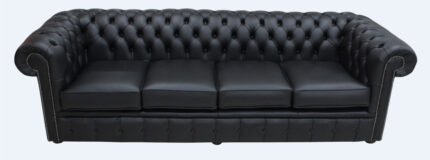 Black Leather Chesterfield 4 Seater Settee Sofa