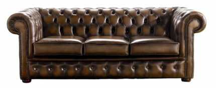 Chesterfield 3 Seater Sofa Antique Tan Real Leather