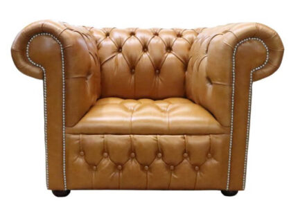 Tan Leather Chesterfield Club Chair Buttoned Seat