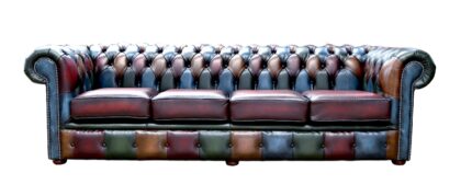 Leather  Chesterfield Patchwork Antique 4 Seater Settee Sofa